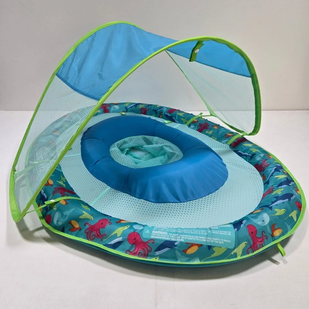 SwimWays Baby Spring Float Sun Canopy 9-24 Months Blue Octopus Sea Life Pool Toy